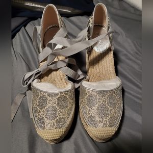 Gucci Silver GG Espadrille Wedges